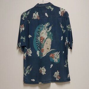 Tommy Bahama Vintage 90’s Blue S/S Camp Shirt w/Bungalow Girl  Size: M